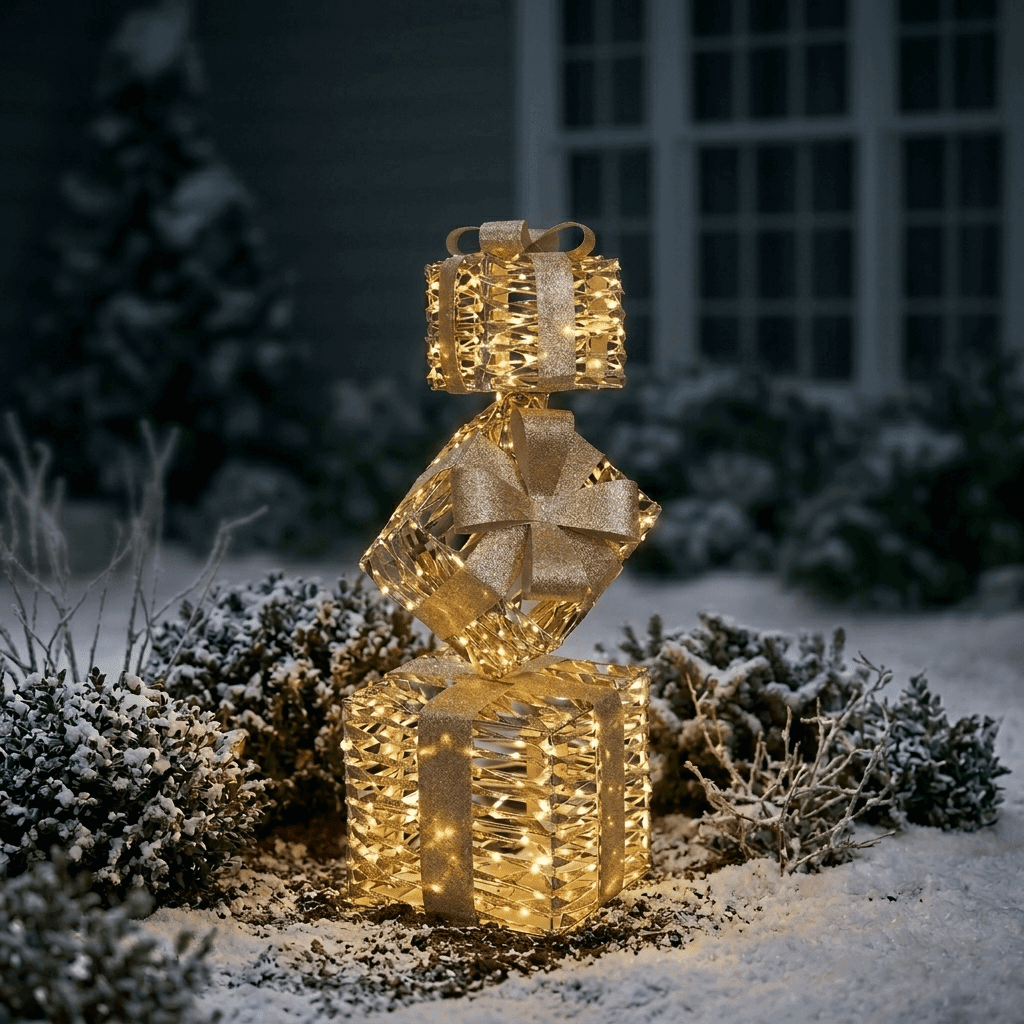 Decorative LED Gift Tower – Gold Indoor/Outdoor 73 cm