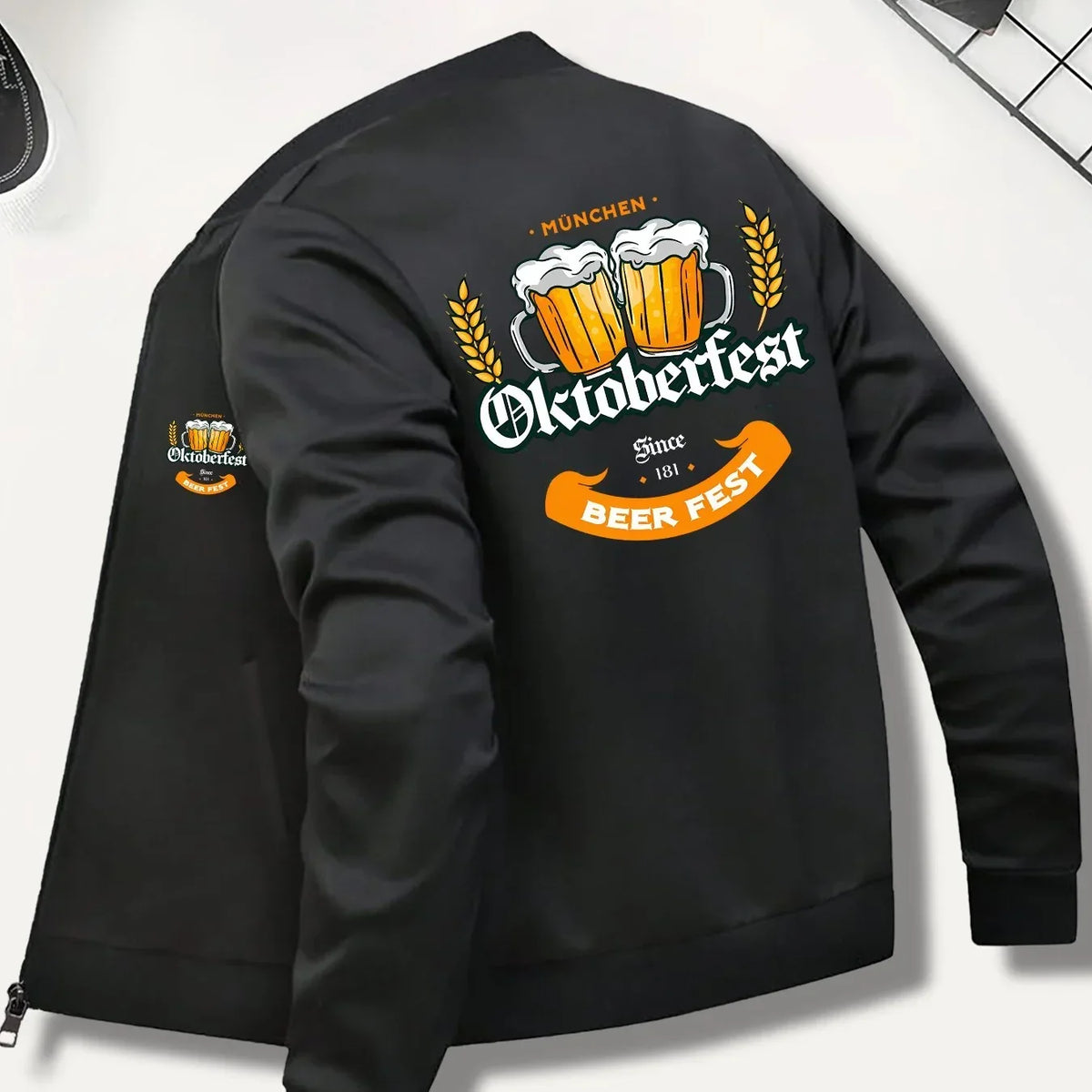 Oktoberfest Men's Bomber Jacket, Beer Mug Print, Bavarian