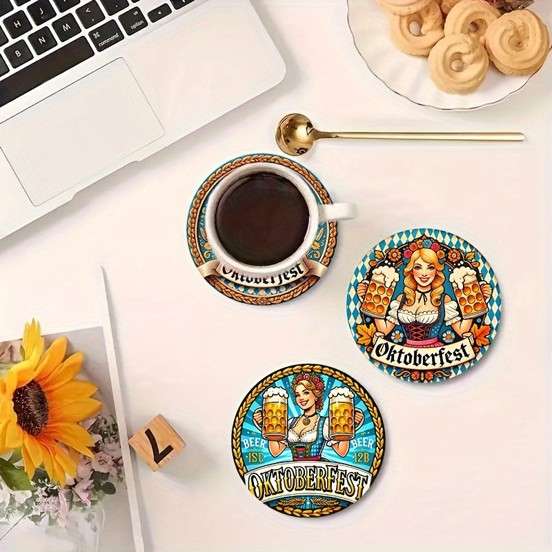 Oktoberfest table decoration wooden coaster set, Dirndl motif, 2x8 pieces