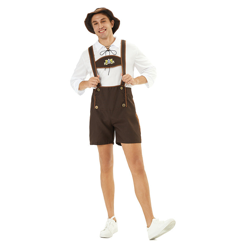 Men's Oktoberfest Lederhosen, traditional leather breeches with suspenders