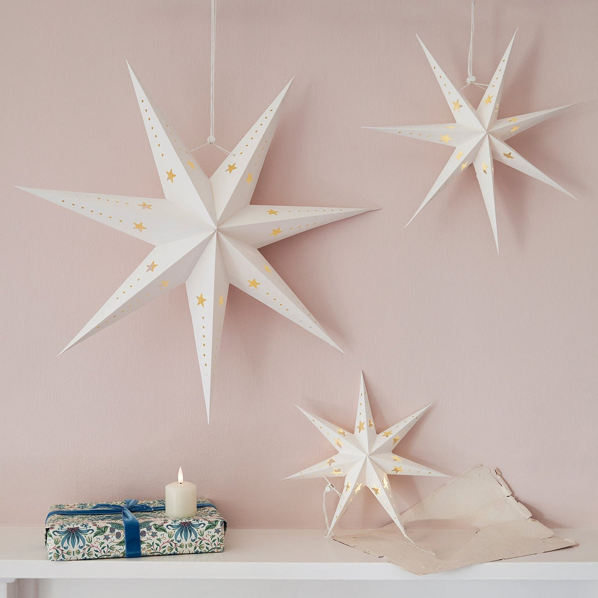 LED Paper Stars Set of 3 – Warm White, Timer Function