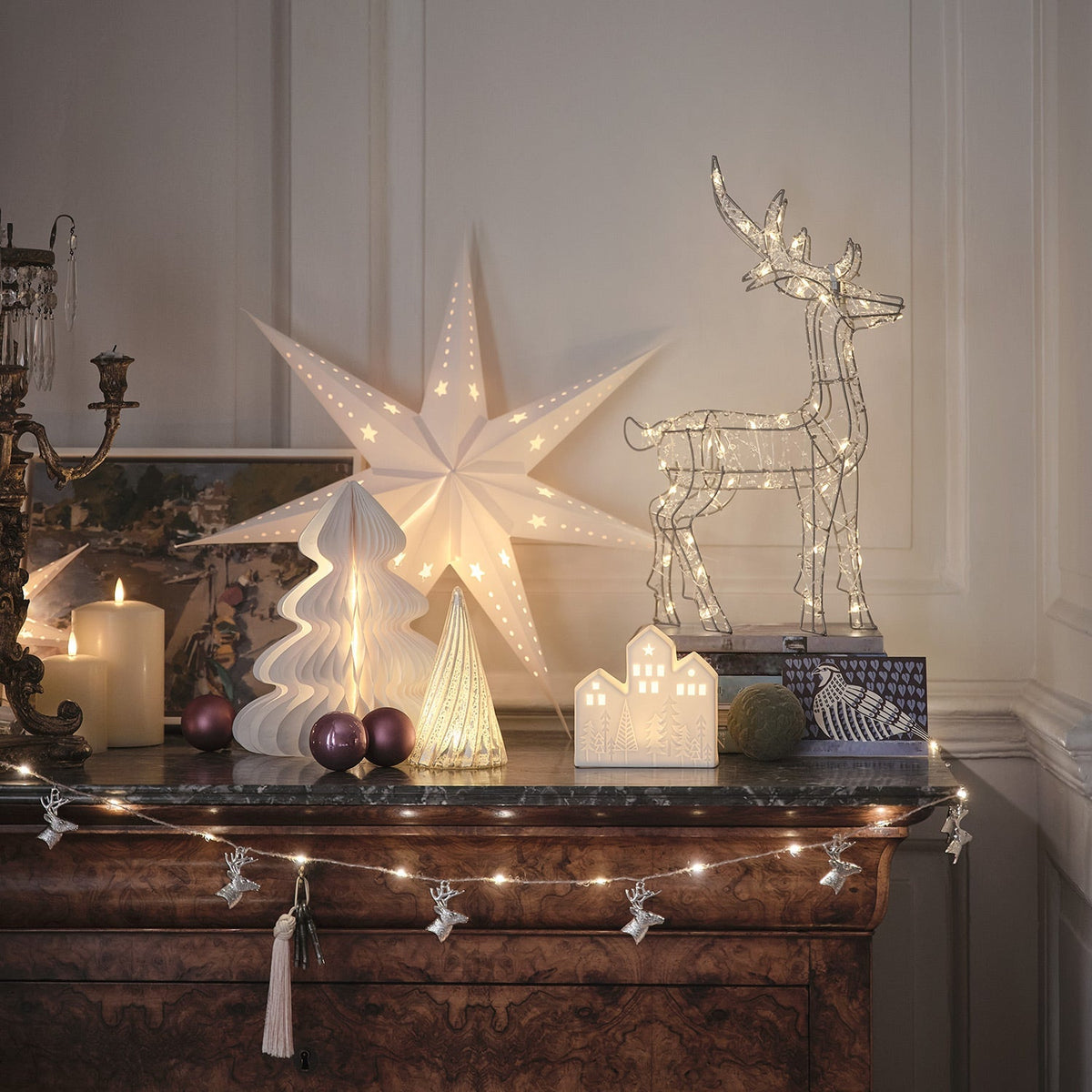 LED Paper Stars Set of 3 – Warm White, Timer Function