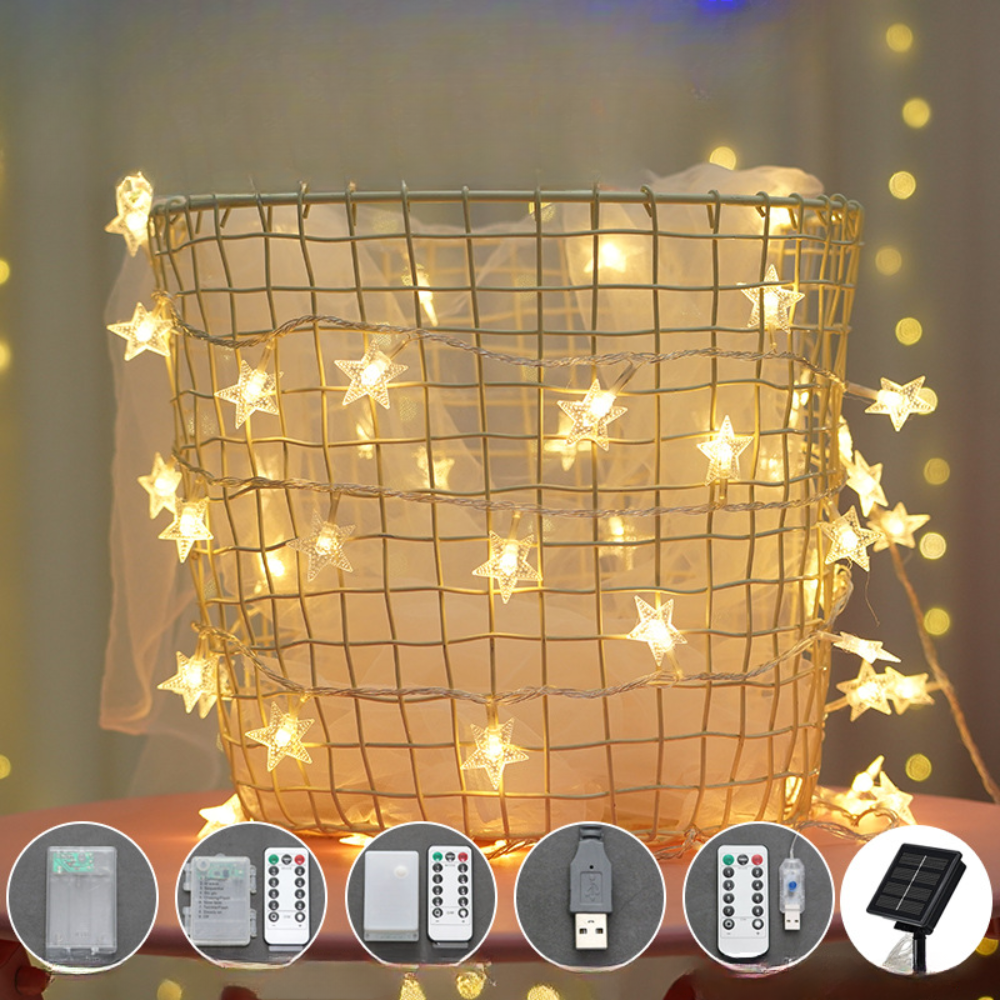 LED Star String Lights Outdoor – Christmas Lighting with Timer