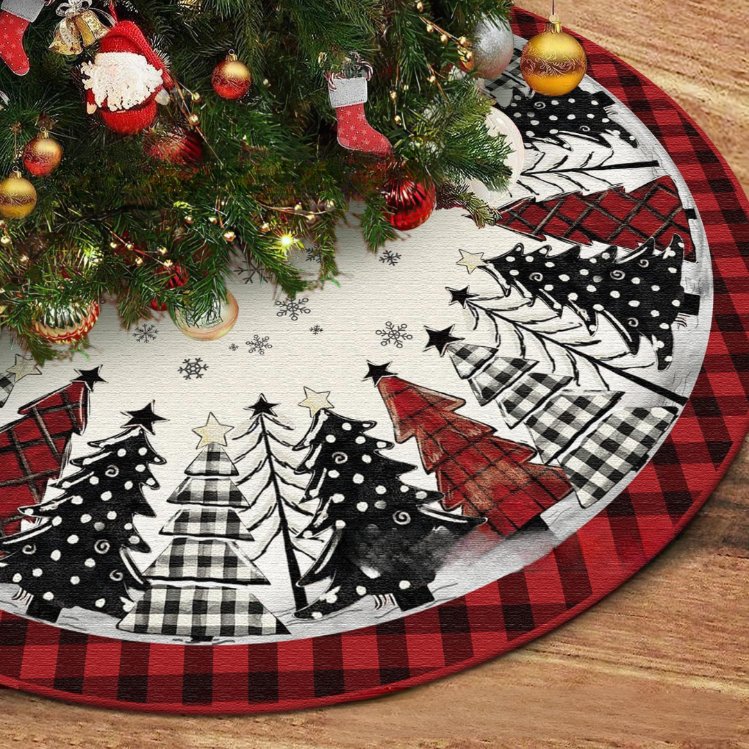 Round Patchwork Christmas Tree Skirt – Padded Christmas Tree Mat