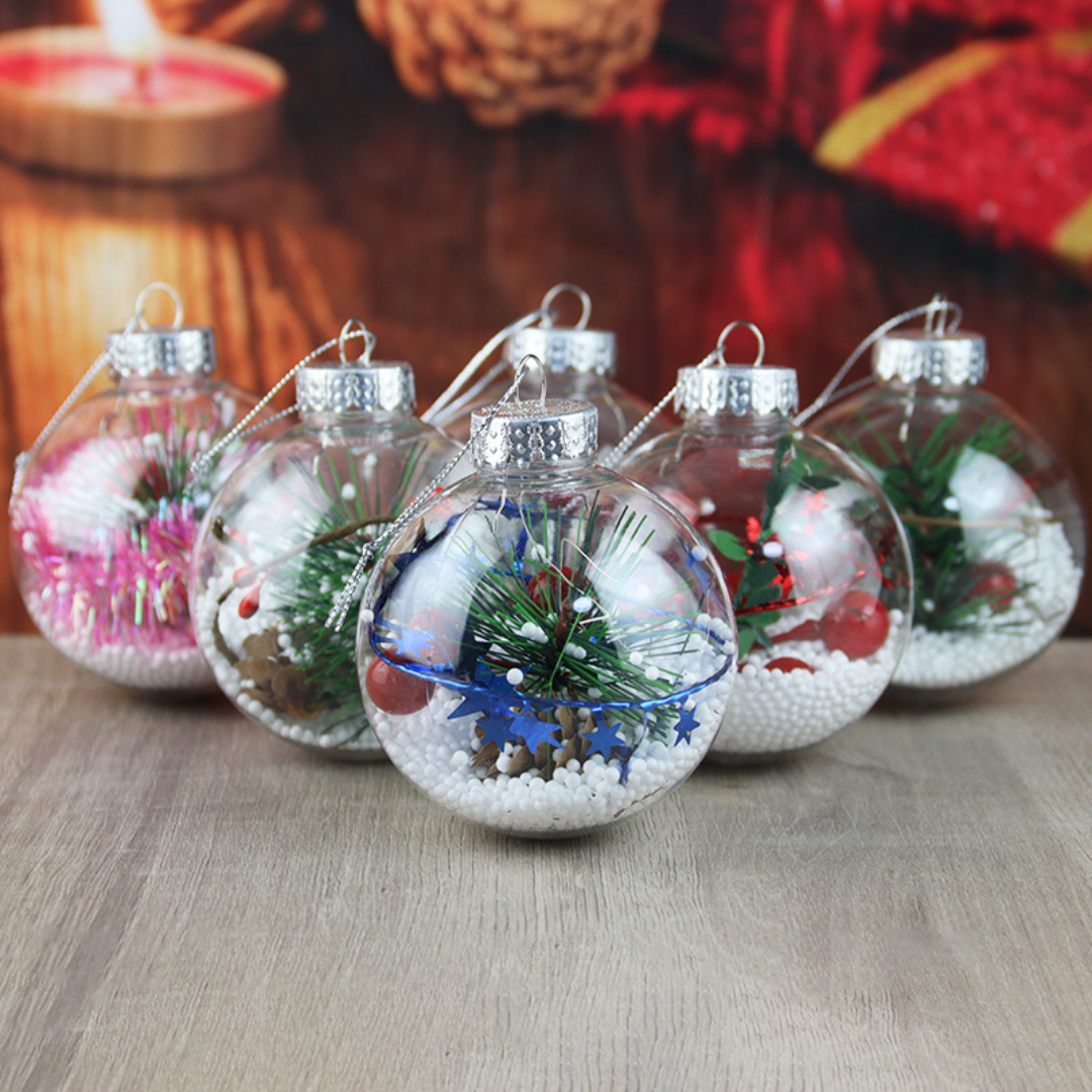 Transparent Plastic Christmas Baubles – Set of Fillable Craft Ornaments