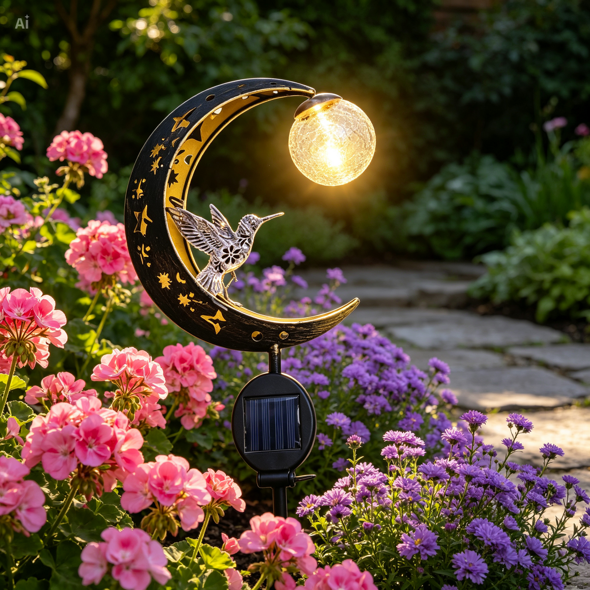 SolarBird – Solar-powered crescent garden light with bird design
