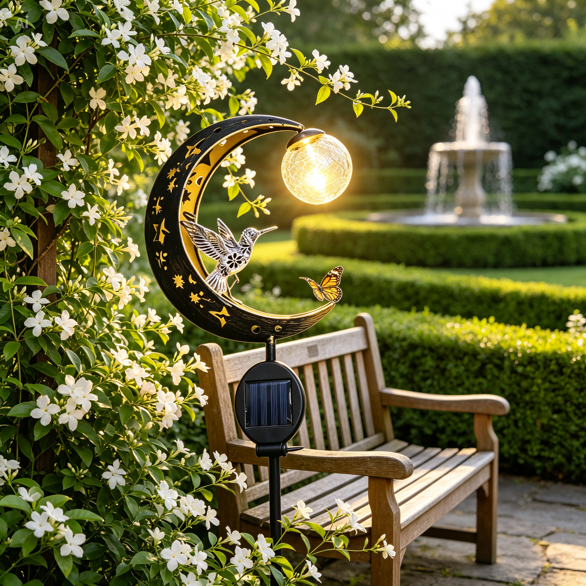 SolarBird – Solar-powered crescent garden light with bird design