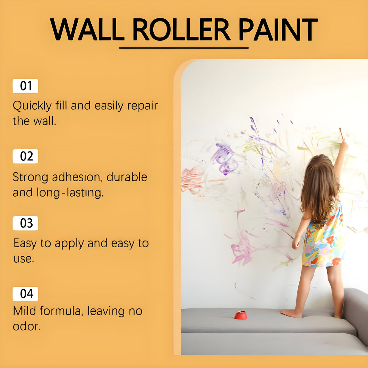 RollerPaint Anwendung: Kind streicht Wand mit Roller