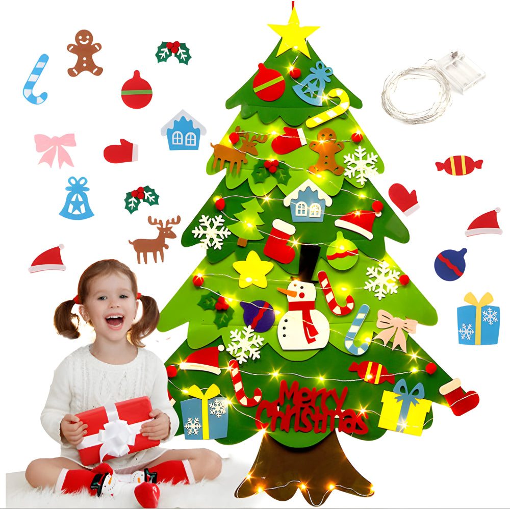 Felt Christmas Tree for Kids – DIY Decoration with Fairy Lights