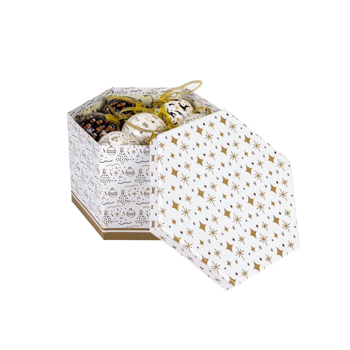 "Modern X-Mas" bauble box, 15-piece – Black/White/Gold