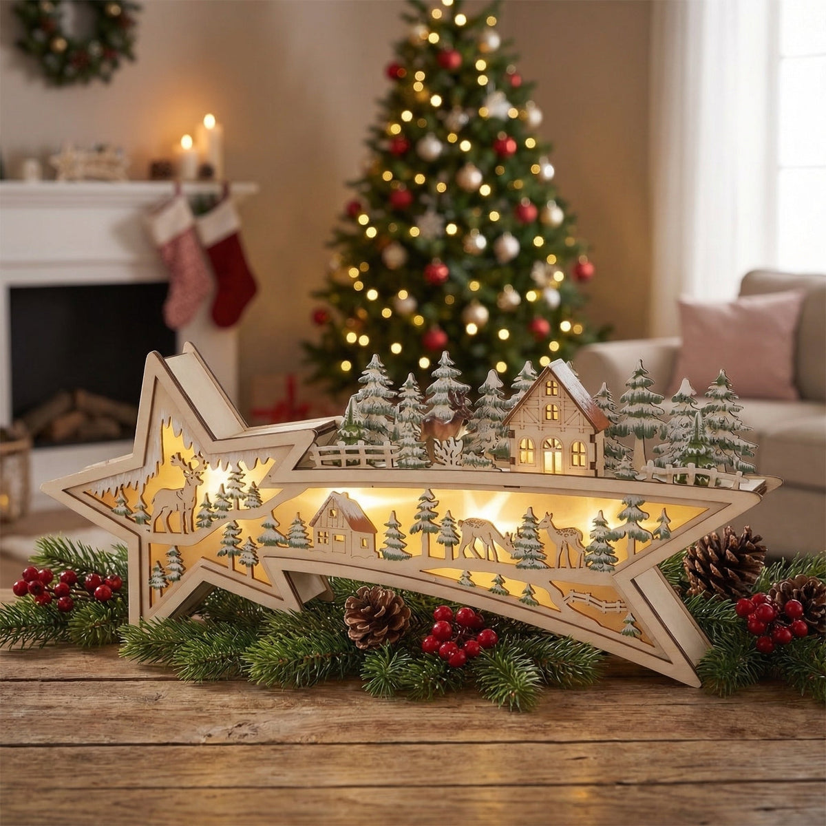 "Winter Landscape" LED Star, mixed wood – 43.5 cm