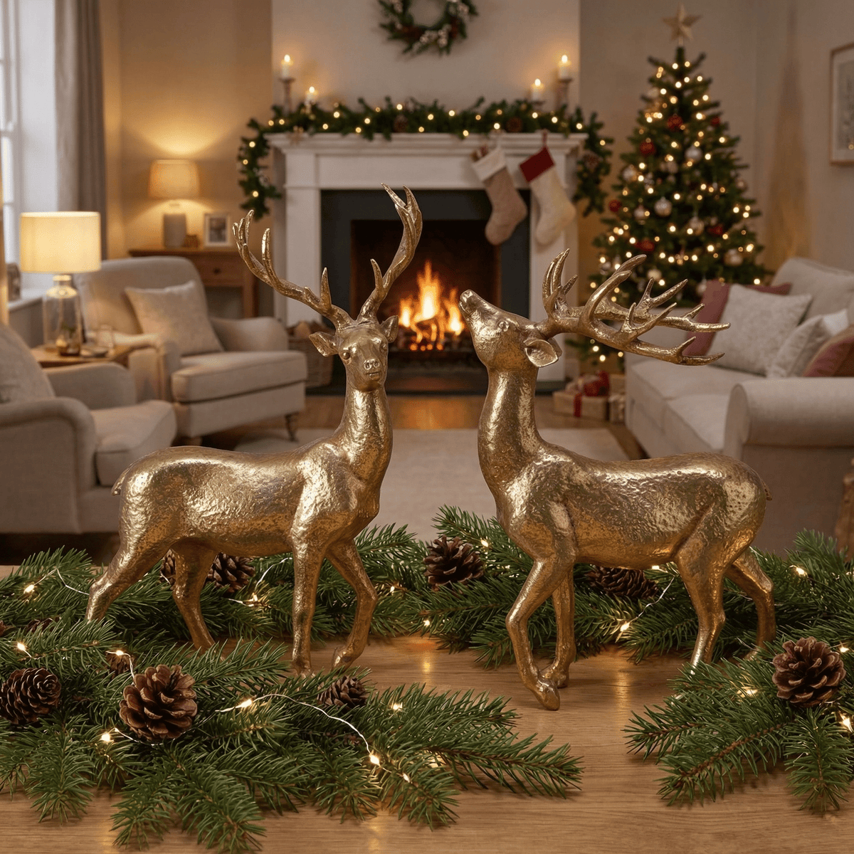Christmas Deer Figurine Gold Set of 2