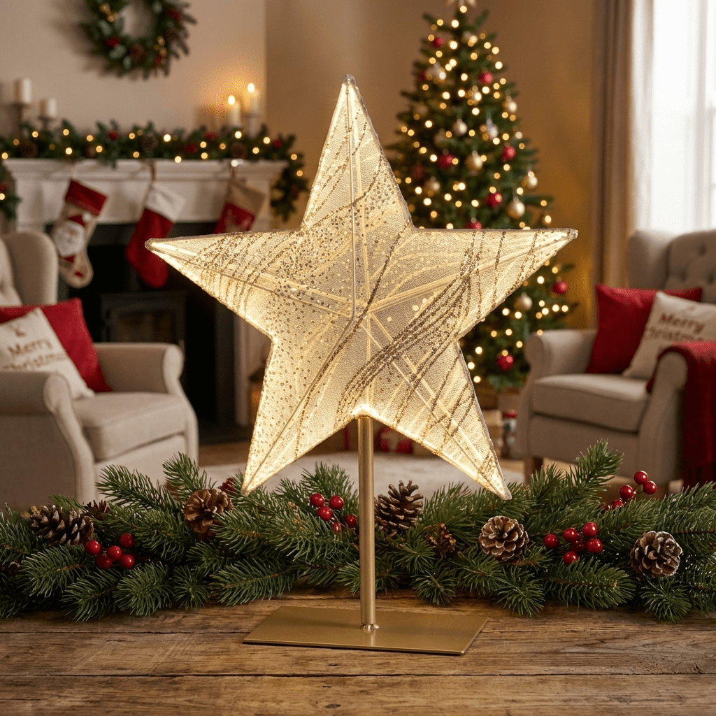 Christmas star with LED lighting – 2-piece value set