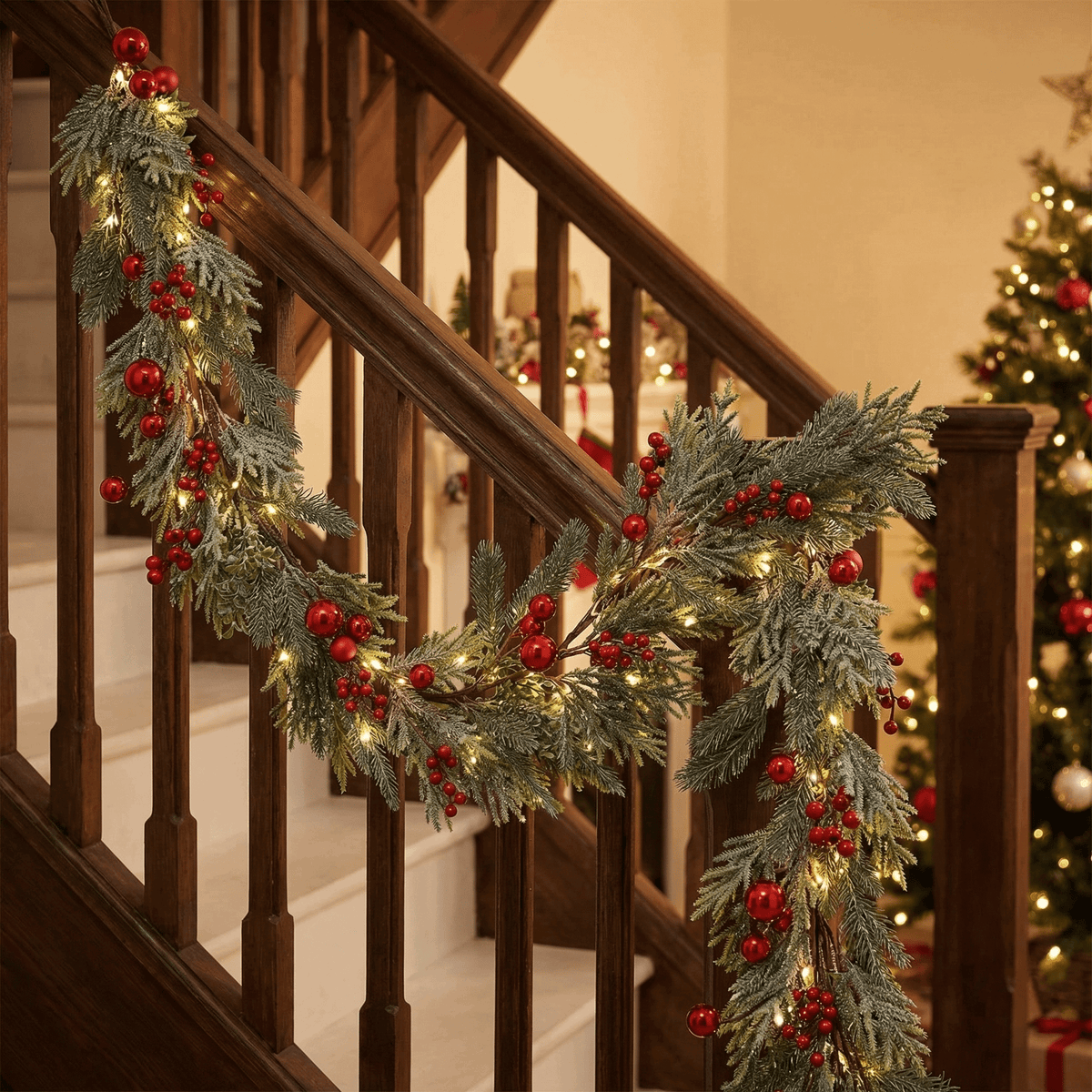 Winter fir garland with red berries – Indoor 180 cm