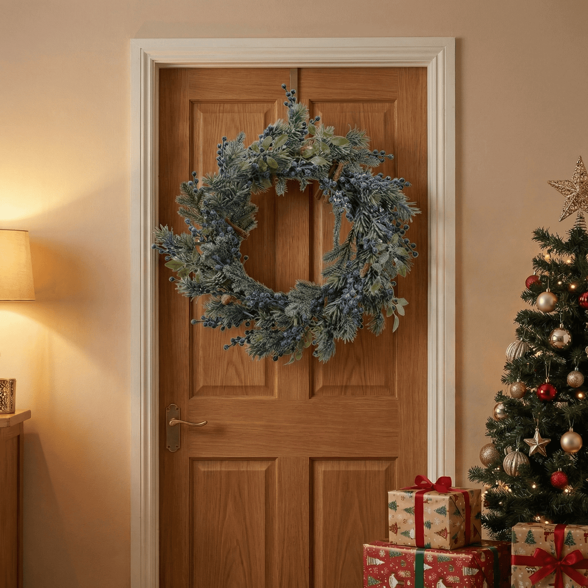 Large winter wreath with blue berries – indoor 60 cm