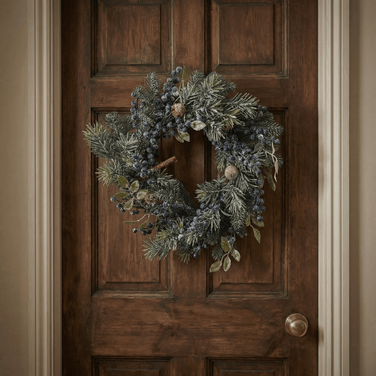 Small wintry wreath with blue berries – 40 cm