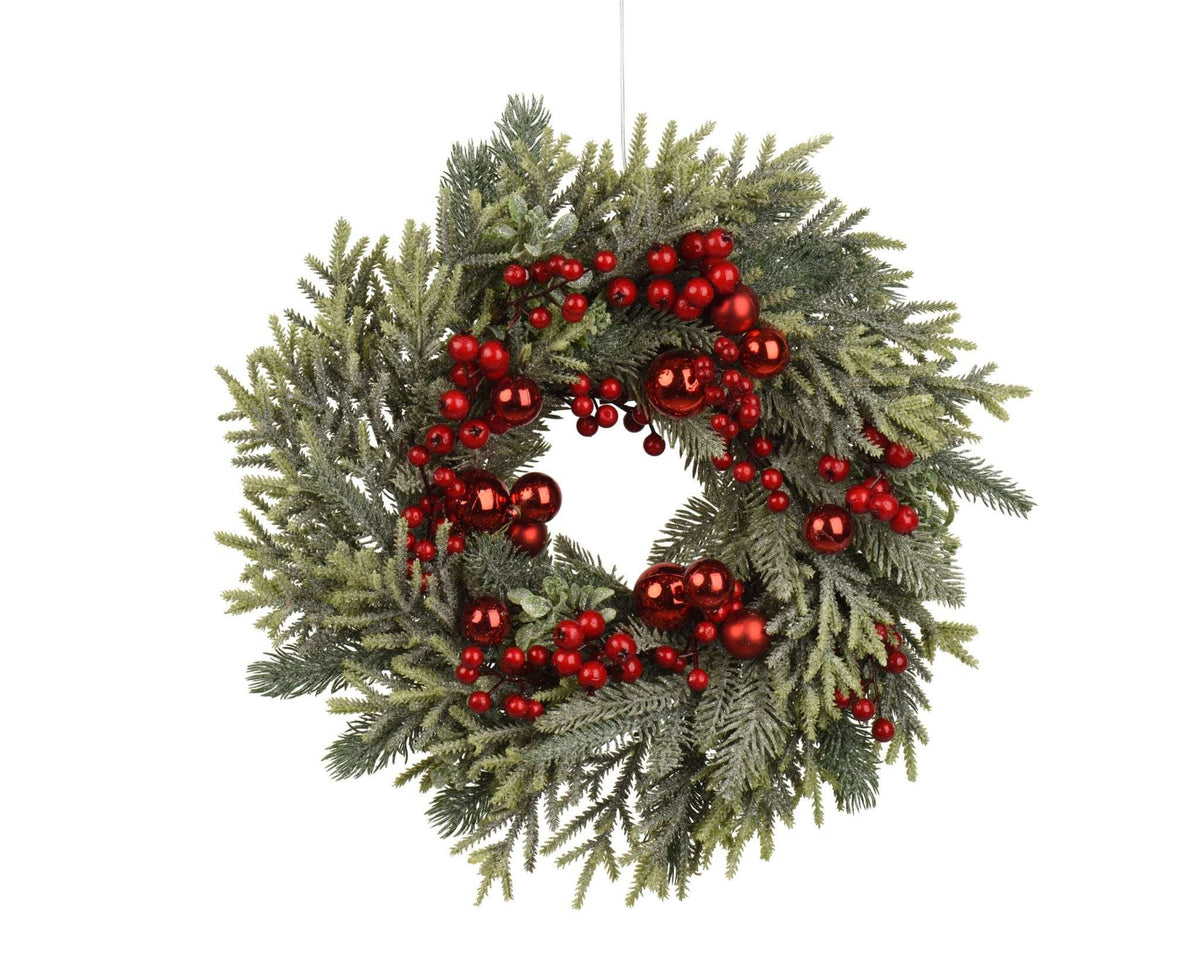 Wintry wreath with red berries small – indoor 40 cm