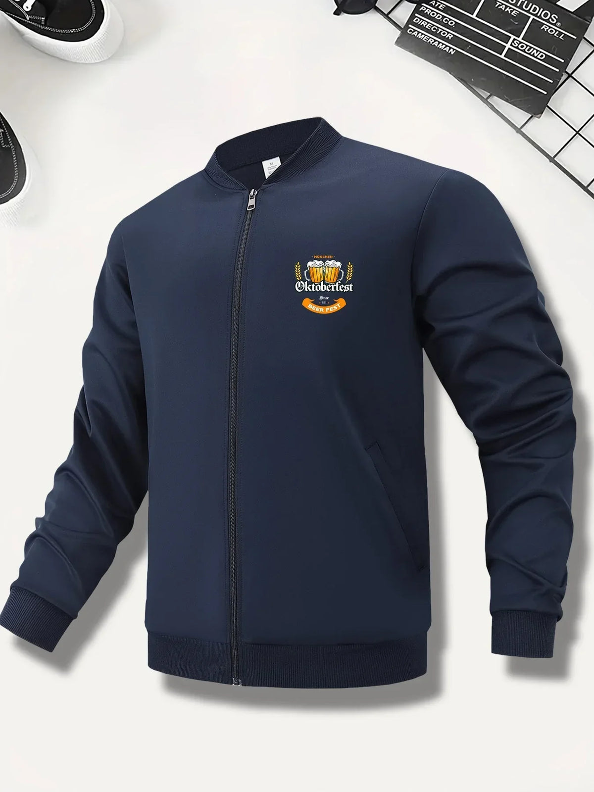 Oktoberfest Men's Bomber Jacket, Beer Mug Print, Bavarian