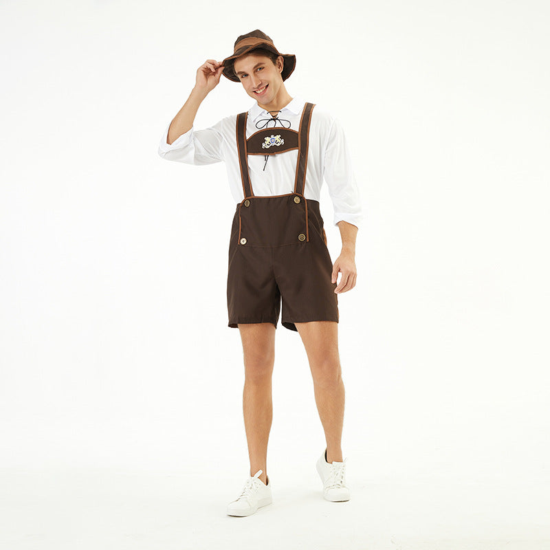 Men's Oktoberfest Lederhosen, traditional leather breeches with suspenders