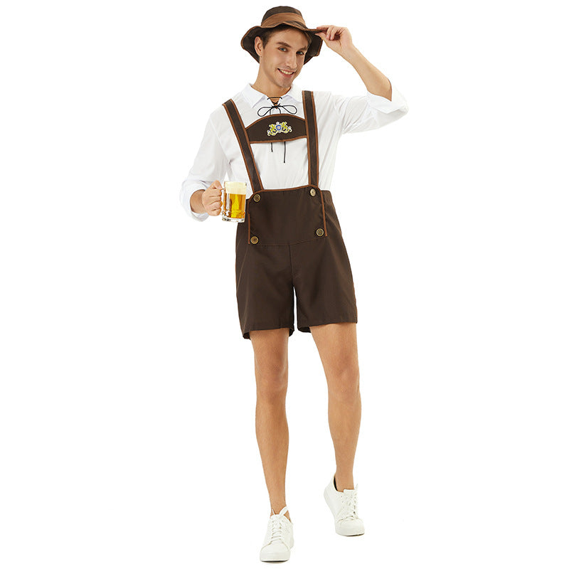 Men's Oktoberfest Lederhosen, traditional leather breeches with suspenders