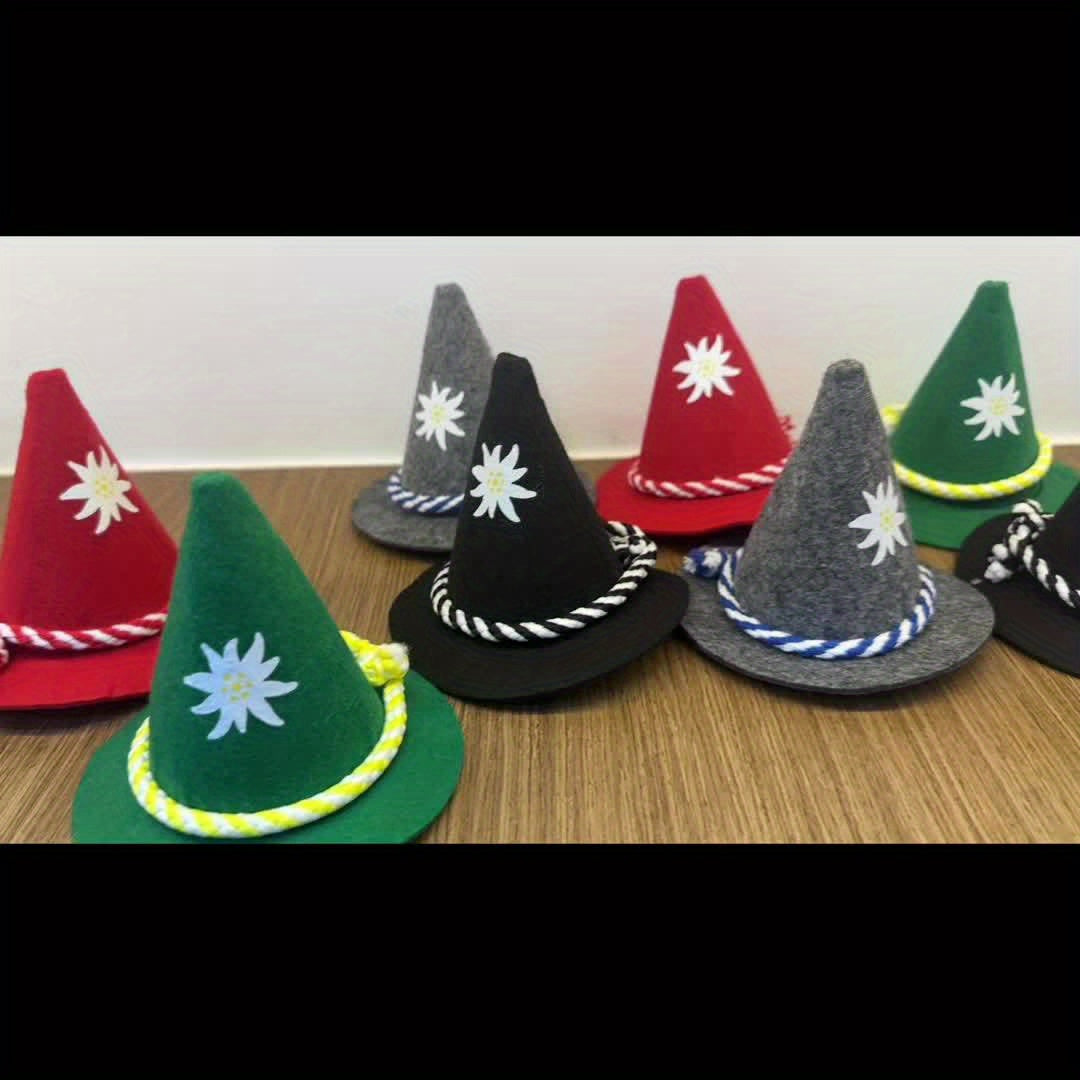 Oktoberfest bottle decoration mini felt hats, edelweiss motif, 2x8 pieces