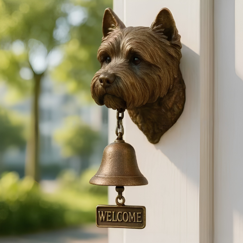 DogDoorbell – Rustic vintage-style dog figurine doorbell