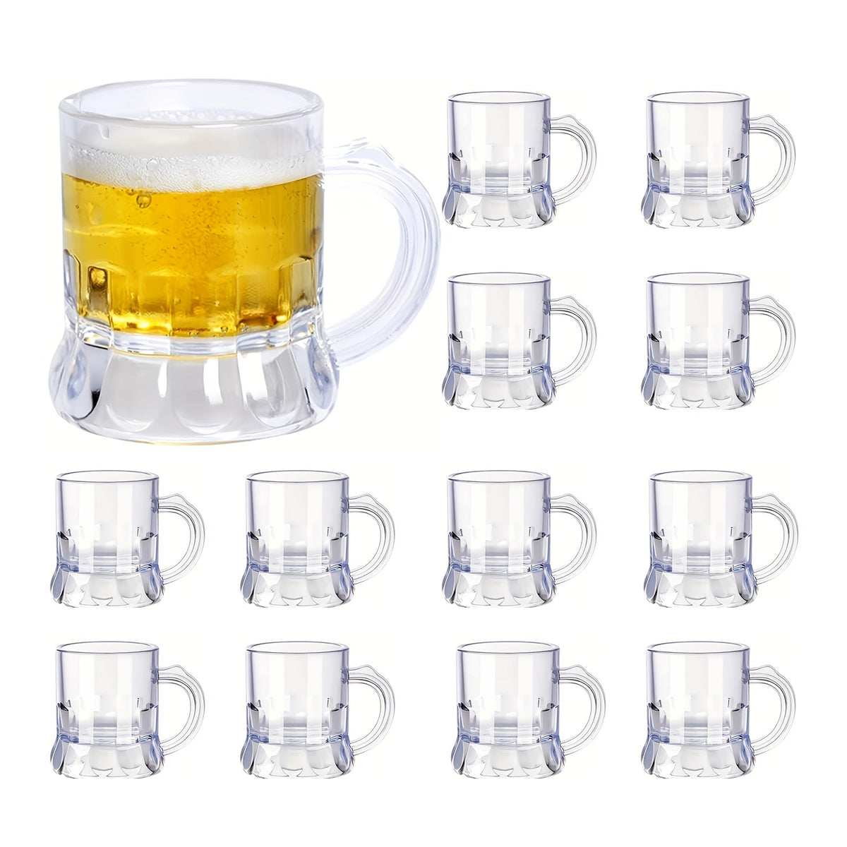 Mini Beer Mug Oktoberfest Shot Glasses, Clear Plastic, 30-Piece Set