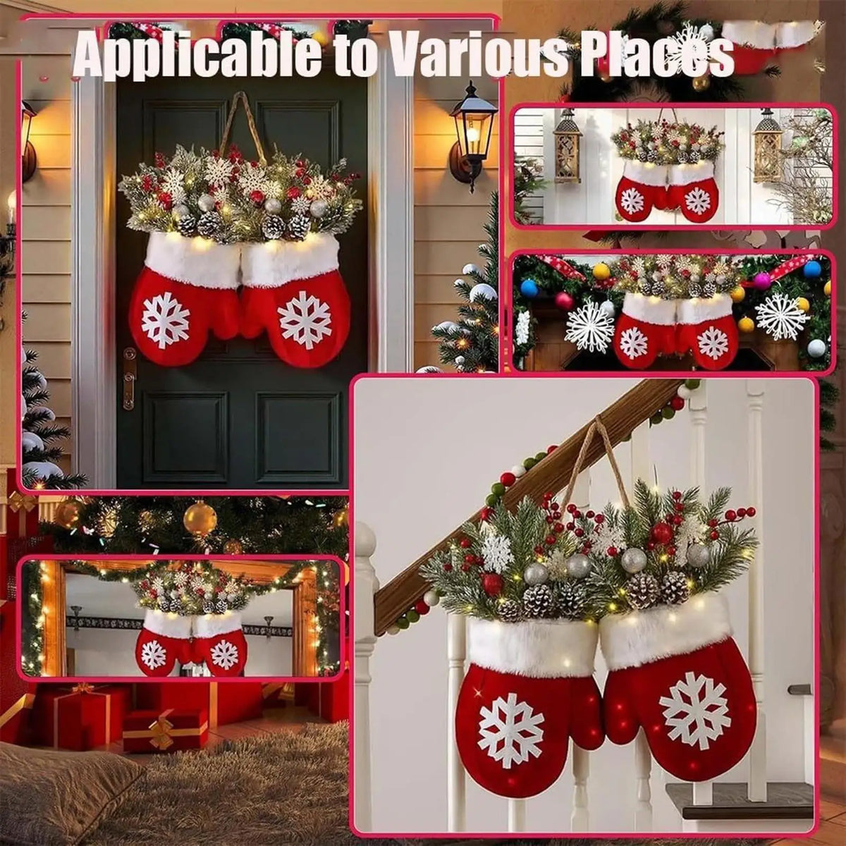 LED Christmas Wreath Mitten Shape – Battery Operated