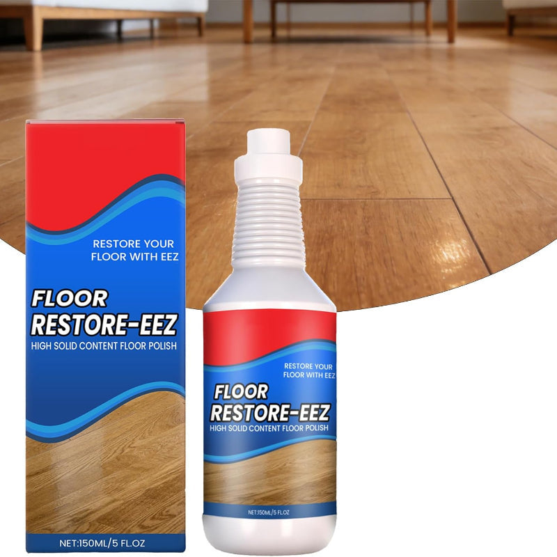 FloorPolish Verpackung und Flasche vor unbehandeltem Holzboden