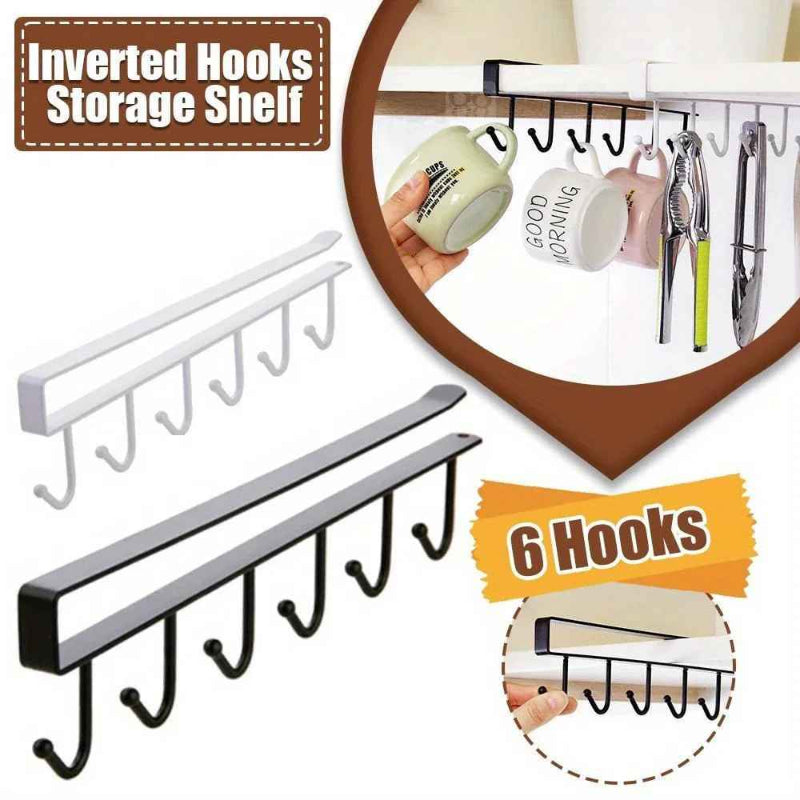 ShelfHooks – Hanging rack with 6 hooks for kitchen and wardrobe, set of 2