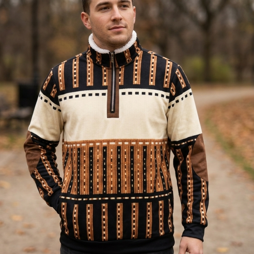 Retro Men's Half-Zip Sweatshirt with Stand-Up Collar
