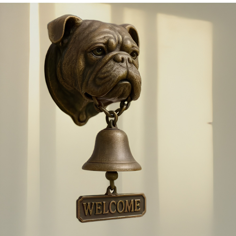 DogDoorbell – Rustic vintage-style dog figurine doorbell