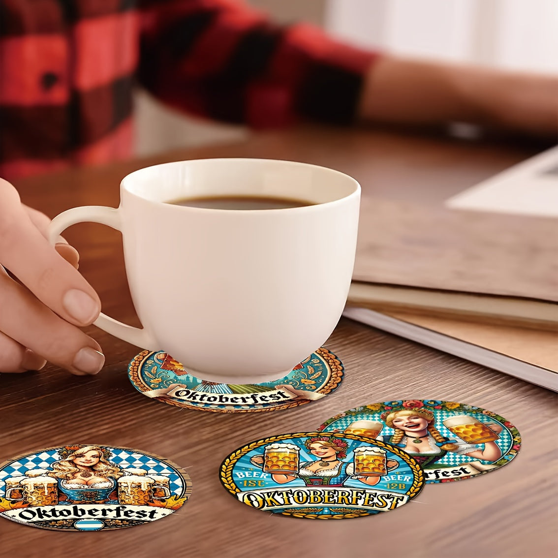 Oktoberfest table decoration wooden coaster set, Dirndl motif, 2x8 pieces