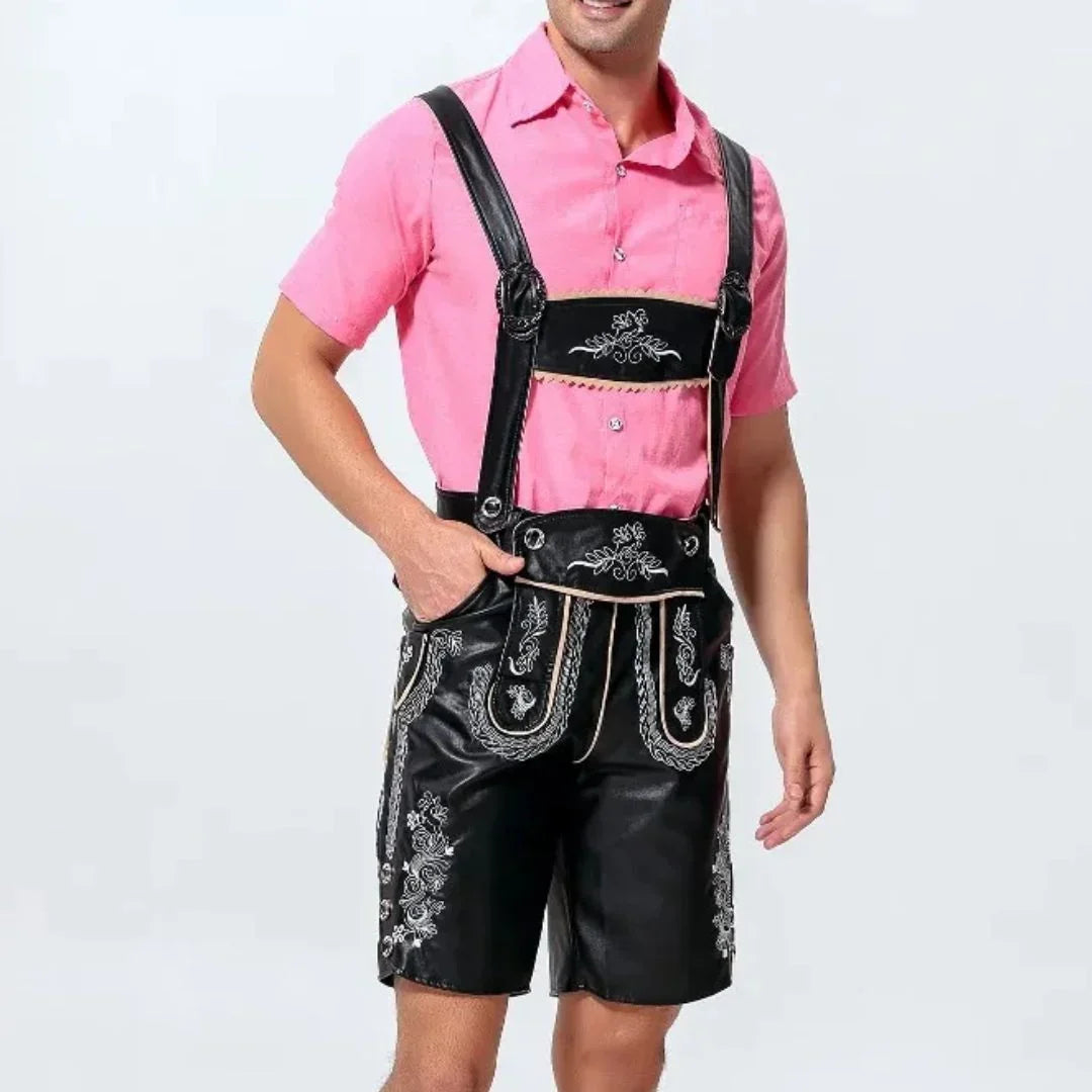 Men's Oktoberfest Lederhosen, Traditional Bavarian-Style Leather Breeches
