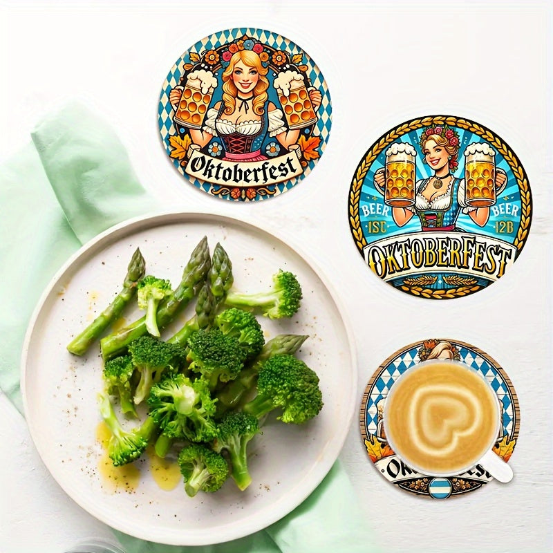 Oktoberfest table decoration wooden coaster set, Dirndl motif, 2x8 pieces