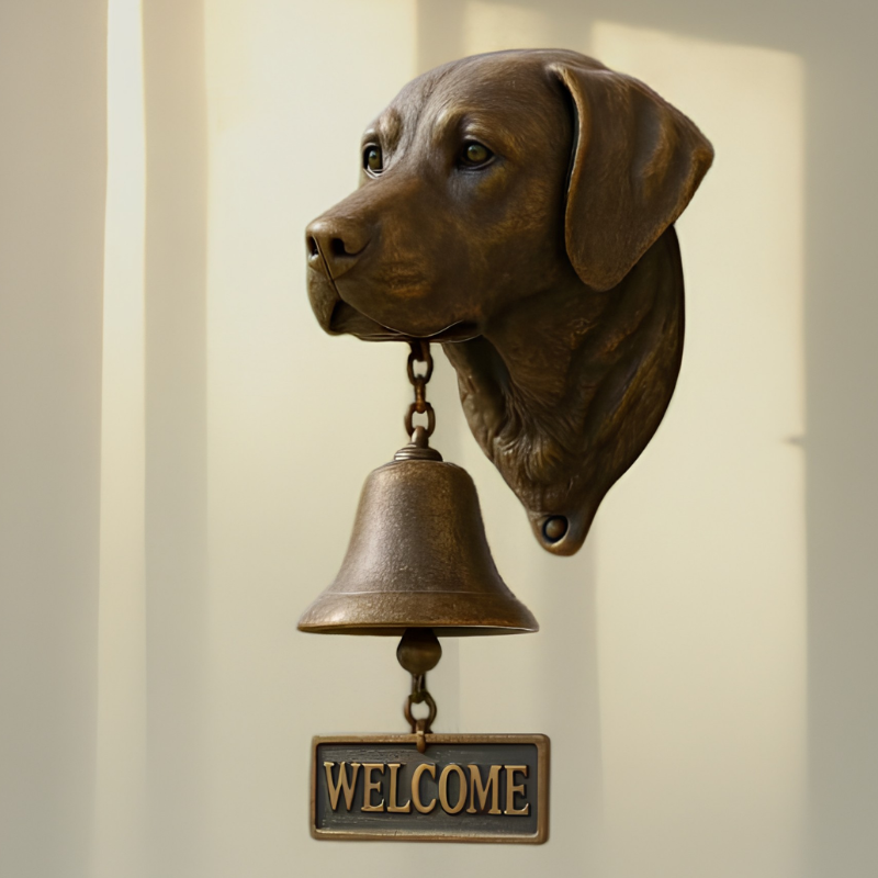 DogDoorbell – Rustic vintage-style dog figurine doorbell