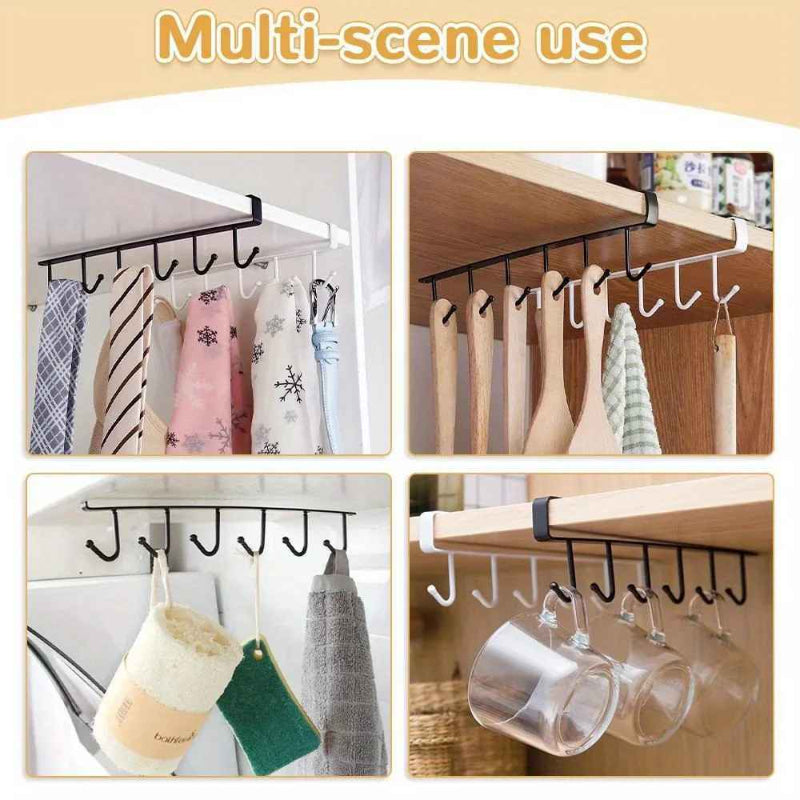 ShelfHooks – Hanging rack with 6 hooks for kitchen and wardrobe, set of 2