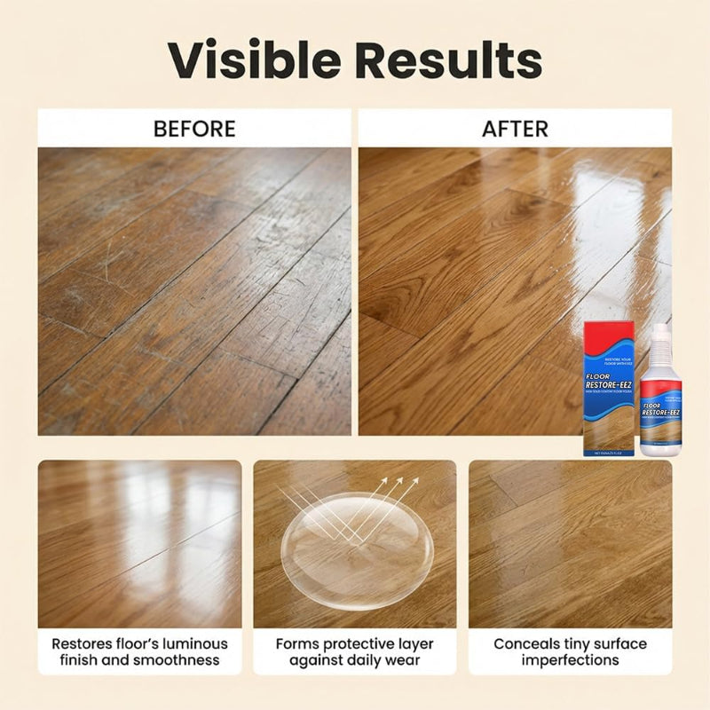 Vorher-Nachher-Vergleich eines Holzbodens nach der Behandlung mit FloorPolish