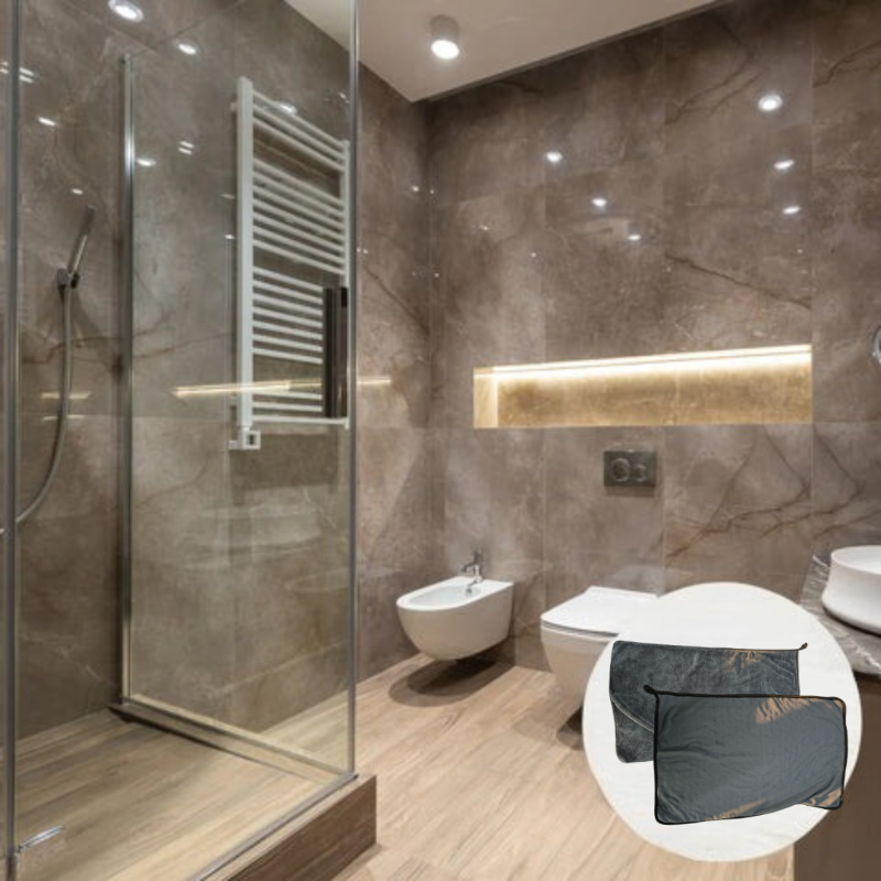 CleaningTowel im Badezimmer-Ambiente mit Produktdetail