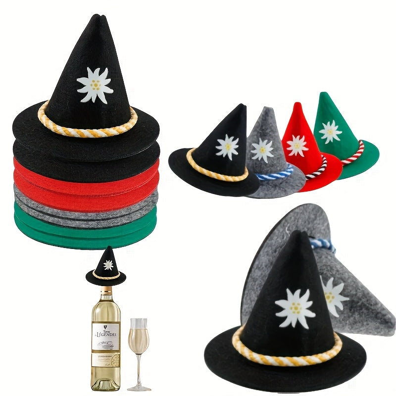 Oktoberfest bottle decoration mini felt hats, edelweiss motif, 2x8 pieces