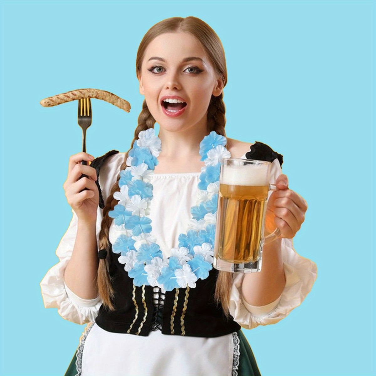 Oktoberfest decorative chains flower garland, blue and white, 24 pieces