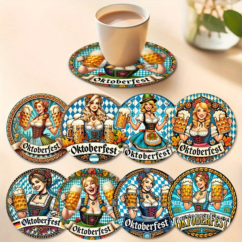 Oktoberfest table decoration wooden coaster set, Dirndl motif, 2x8 pieces