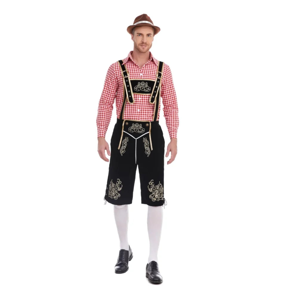 Oktoberfest costume for men complete, lederhosen with suspenders and hat