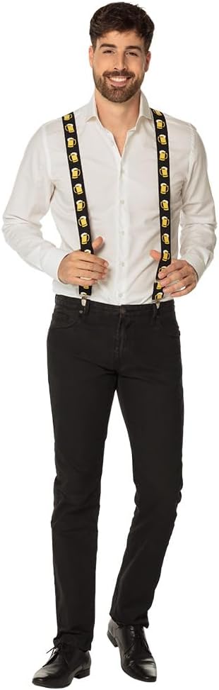 Oktoberfest suspenders with a beer stein motif, black