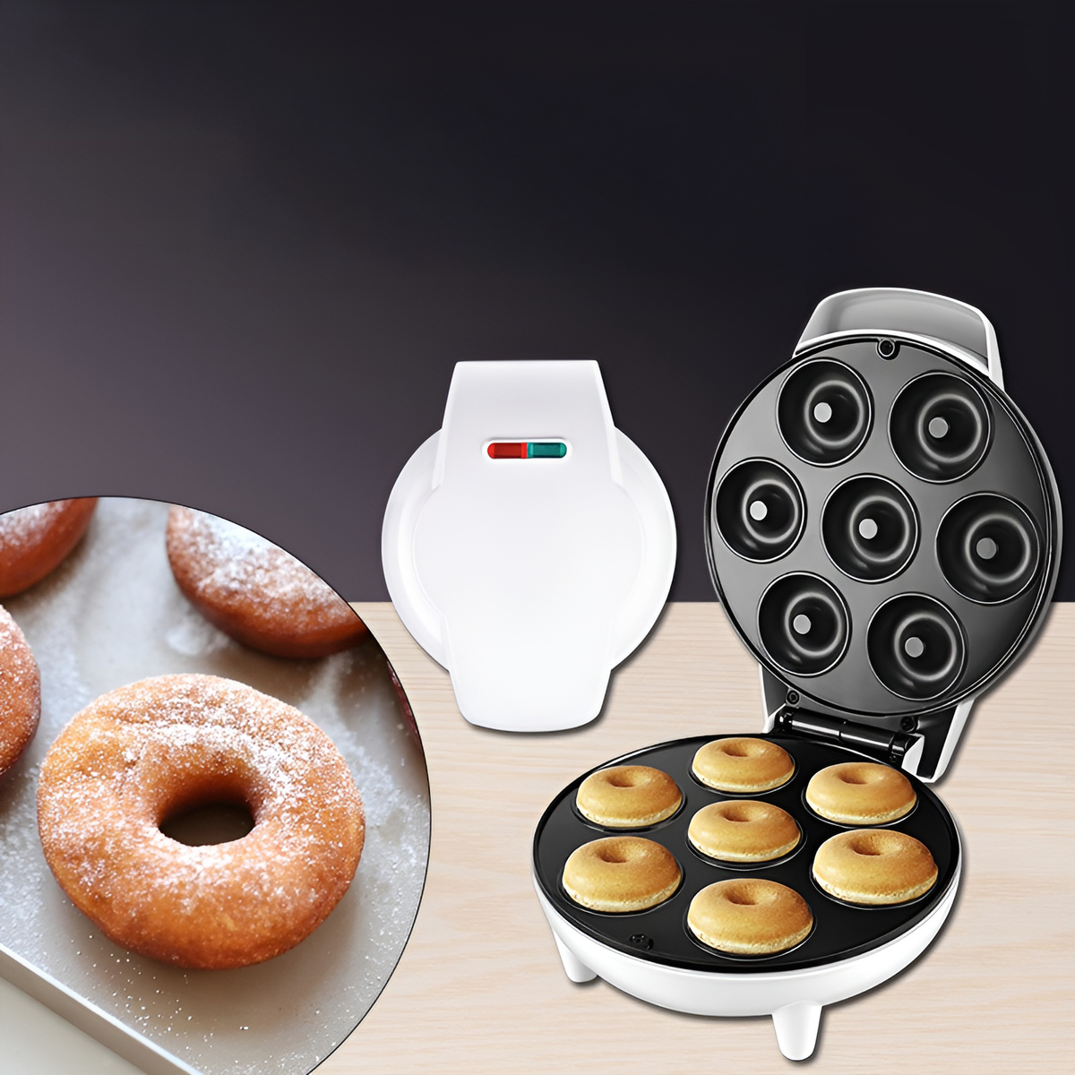 DonutMaker kompaktes Design mit frischen Donuts