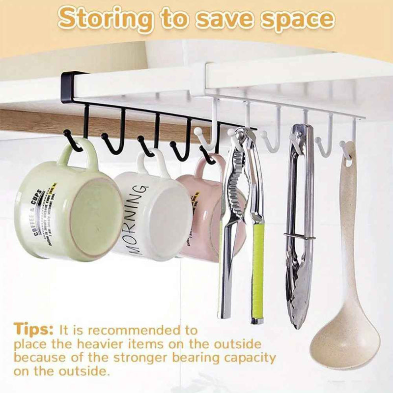 ShelfHooks – Hanging rack with 6 hooks for kitchen and wardrobe, set of 2