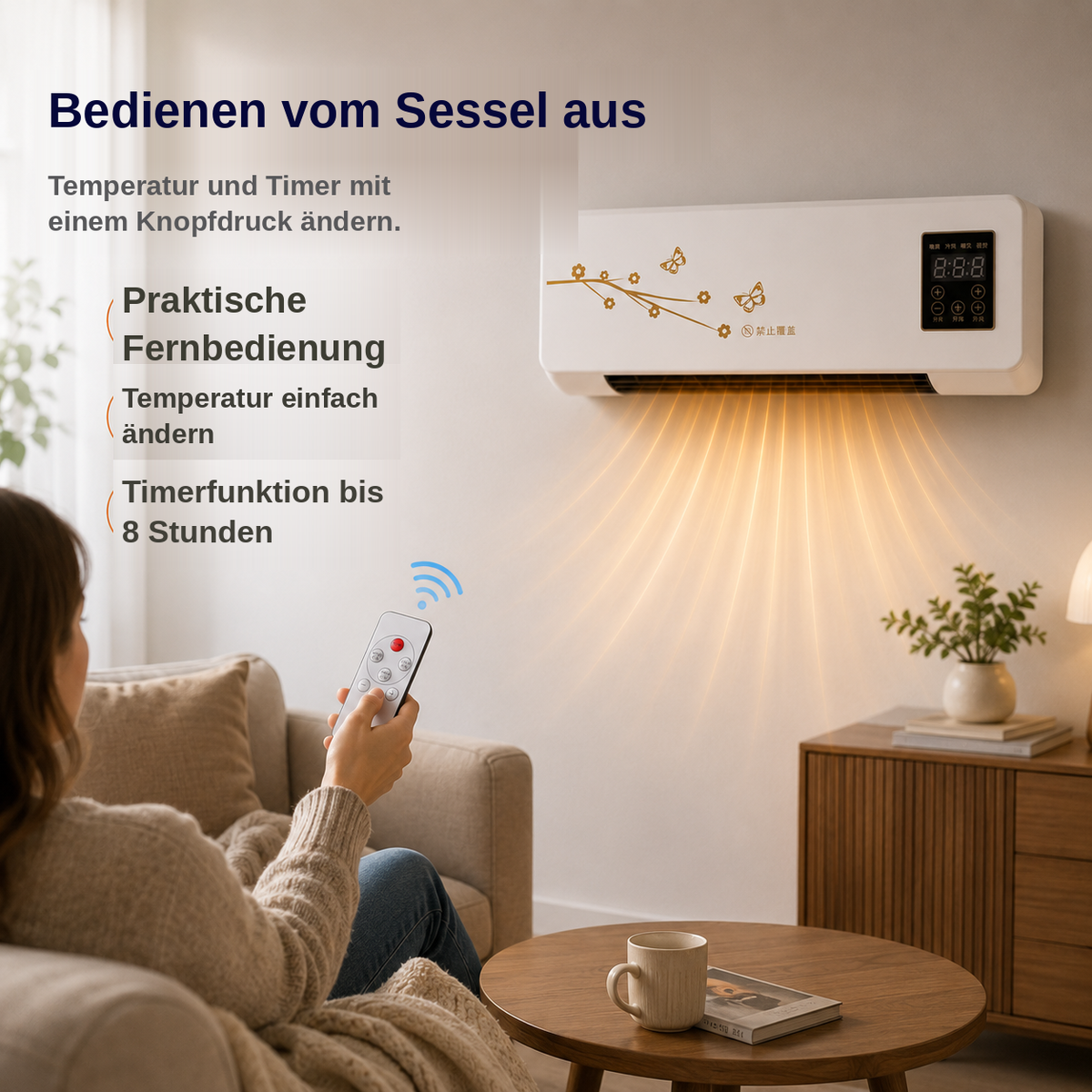 CoolBreeze Mini-Heizlüfter per Fernbedienung gesteuert