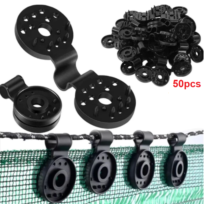 ShadeClips Set mit 50 Stueck und Anwendung am Schattennetz