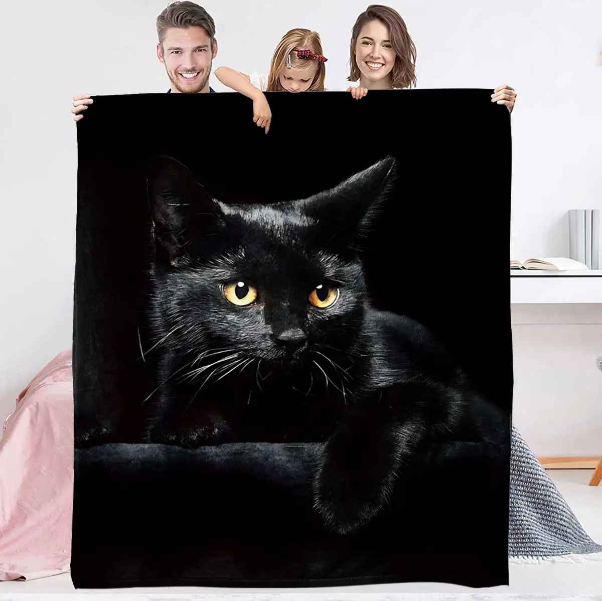 CozyBlanket Throw Blanket Cat Motif, Ultra-soft Flannel