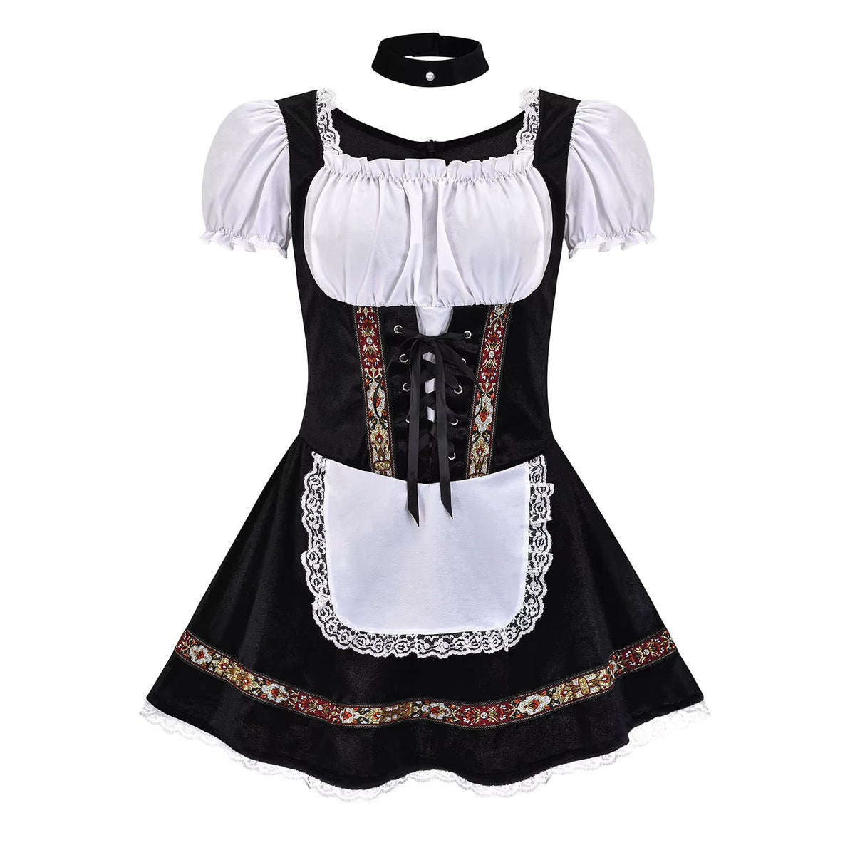 Women's Oktoberfest Dirndl Plus Size, Lace-up Bodice with Puff Sleeves